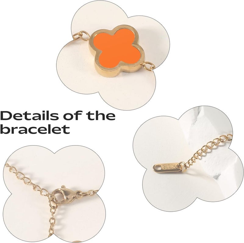 GRBeid double sided 18K Gold Plated Clover Bracelet for Women, Dupe Four Leaf Flower Lucky Chain Bangle, Cute Jewelry Gift for Her Mom Wife - Image 4